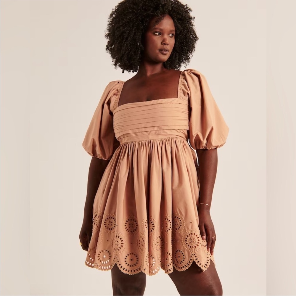 Abercrombie & Fitch Eyelet Puff Sleeve Mini Dress XS Cottagecore Croquette - Picture 4 of 12